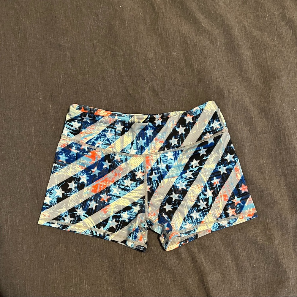 I Am Becoming Patriotic workout shorts